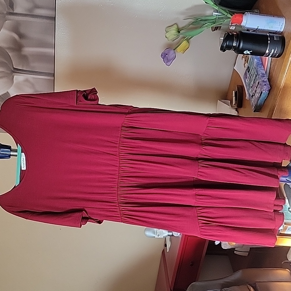 Maroon tiered cootin dress with pockets, 24